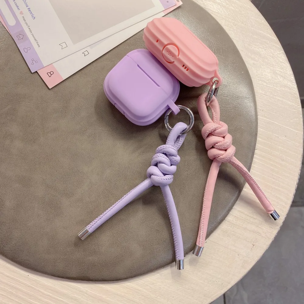 حافظة من السيليكون الوردي لأجهزة AirPods 4 3 2 1 Pro 2 مع حبل معلق منسوج سماعة رأس Coque لأجهزة AirPods Pro2 Pro 2 2nd Cases Capa