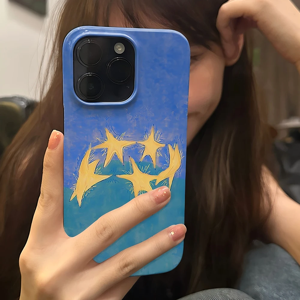 

Clmj Cute Cartoon Dancing Star Luxury Phone Case for iPhone 16 15 14 13 12 11 Pro Max XS XR XSMax 6 7 8 Plus Glossy HD Hard PC