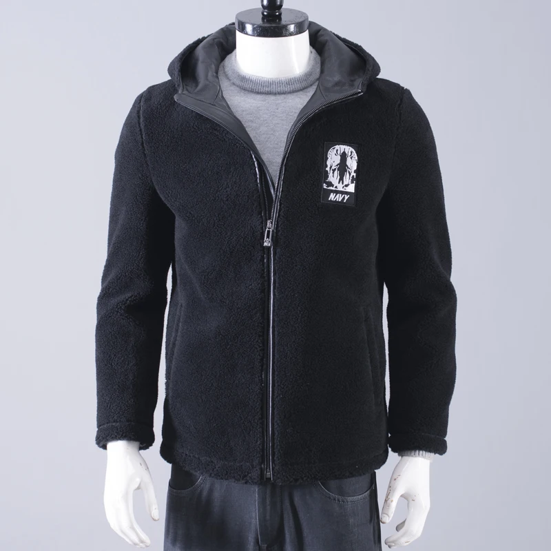 

Ultra Warm Thiened Wool Fce Jaet for Men Winter Hat with Zipper Bla Outerwear Faion Urban Sle Stand Fit Coat