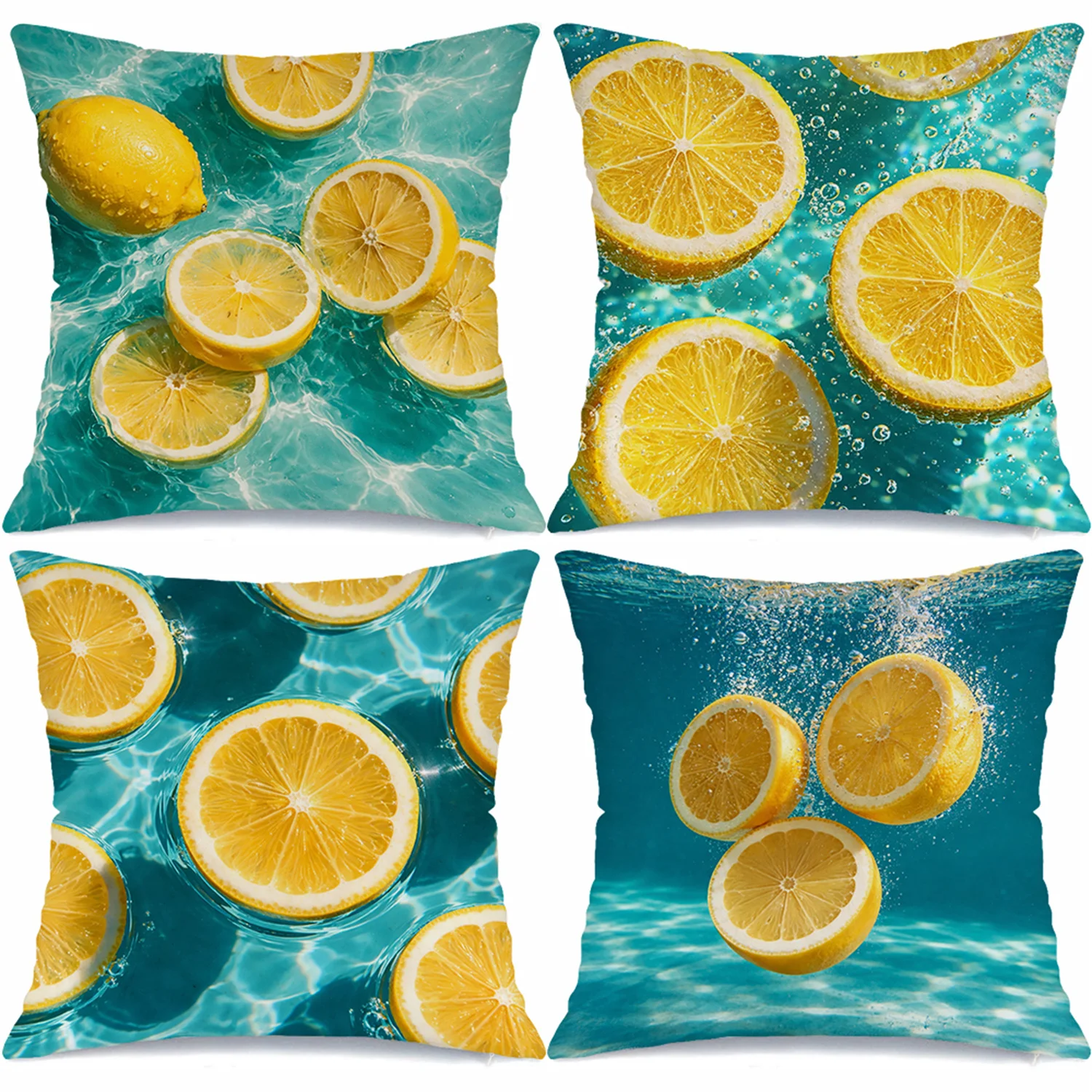 Lemon slice water wave digital printing pillow cover Short plush Suitable living rooms bedrooms sofas throw cushion cover 4pcs