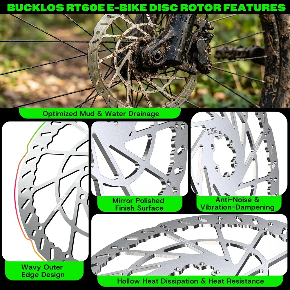BUCKLOS 2,3MM E-Bike Scheibenbremsenrotor 203mm Edelstahl Elektrofahrrad-Bremsrotoren 6 Schrauben Vorder- und Hinter-MTB-Rotor – Detail 9