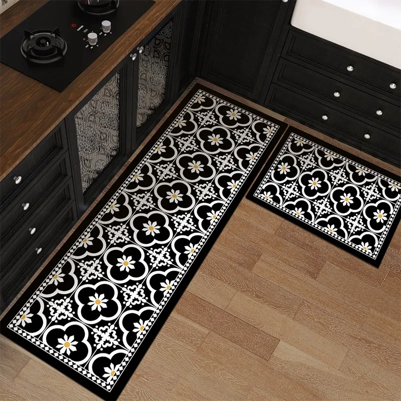 Vintage Nordic Non-slip Kitchen Floor Mat PVC Leather Washable Mats Waterproof Oil-proof Long Carpet 주방 카펫 Alfombra De Cocina