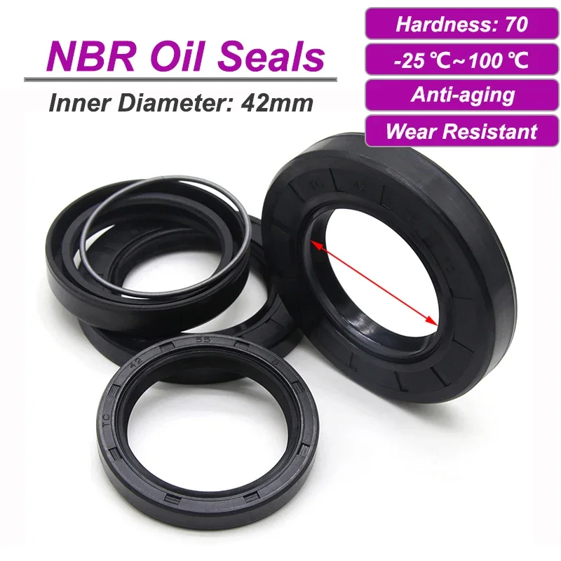 NBR ID 42mm Framework Oil Seal TC42*55/56/58/60/62/65/68/70/72/75/80*5/7/8/9/10/12mm Nitrile Rubber Shaft Double Lip Gasket 1pcs