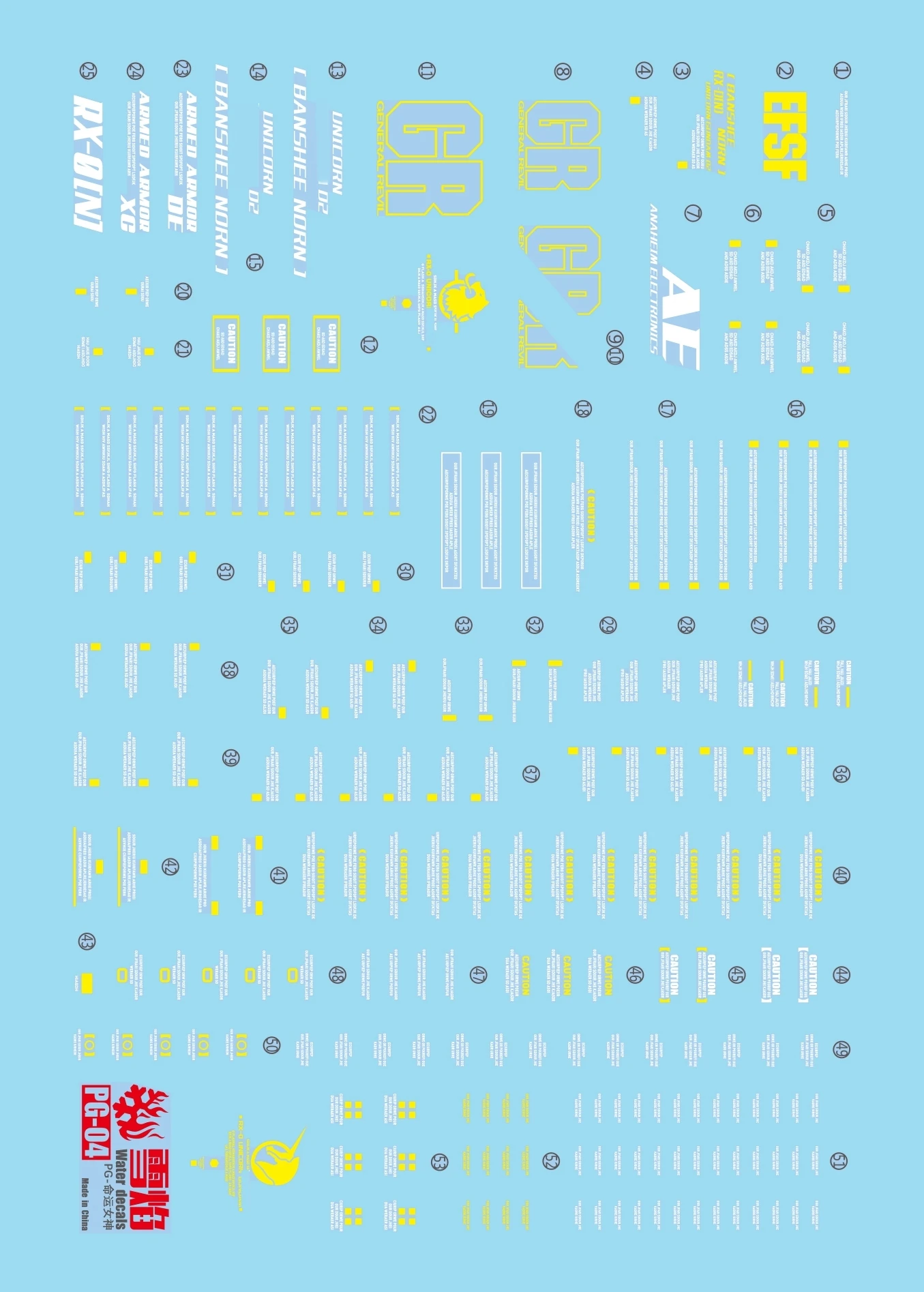 Flaming Snow PG-04 Fluorescent Water Decals Fit PG 1/60 Unicorn 02 Banshee Norn High Precision Hobby DIY Assembly Stickers