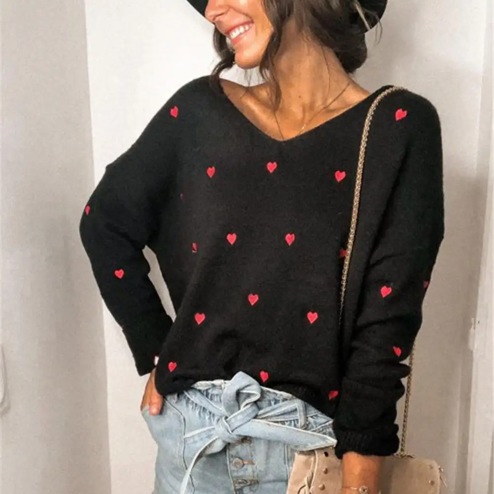 

Knitted Sweater Skin-Touch Sweater Top Soft Cold Resistant Fashion Autumn Winter Heart Printing Blouse Sweater Jumper