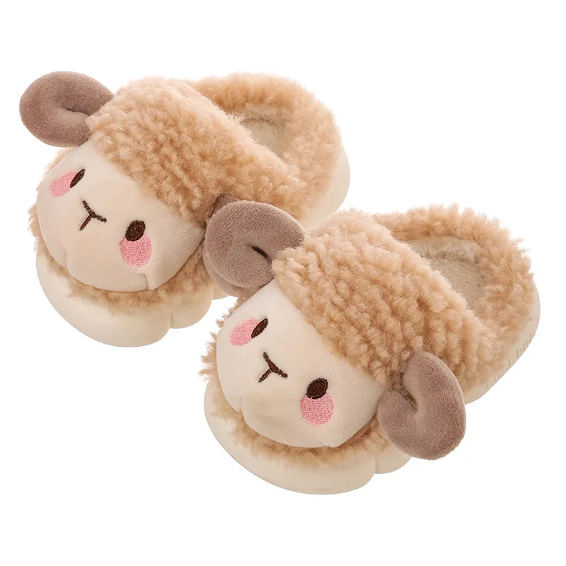 Children Slippers Indoor Plush Warm Cotton Shoes Boys Girls Cute Cartoon Sheep Home Slippers Baby Soft Sole Anti Slip Kids Shoes