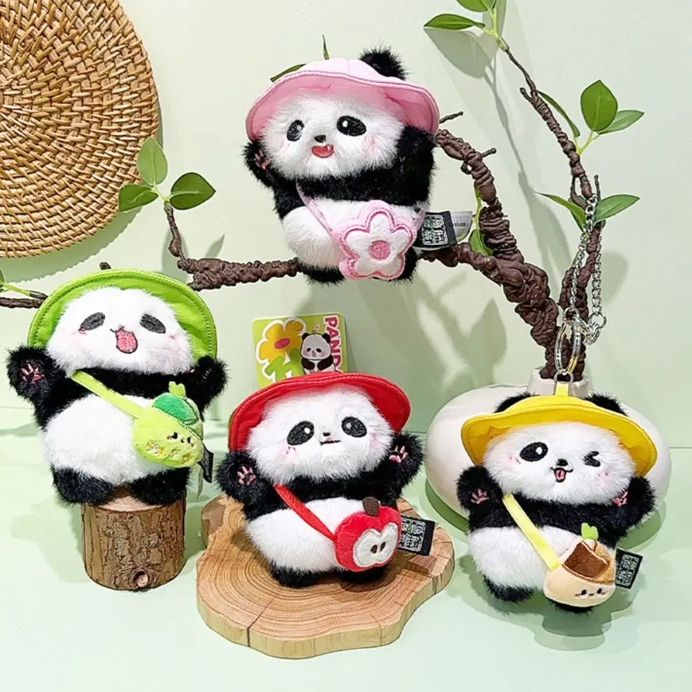 Portachiavi Ciondolo panda in peluche color caramello Espressione carina Panda cartone animato Portachiavi in peluche Bambola di peluche Regali di compleanno divertenti