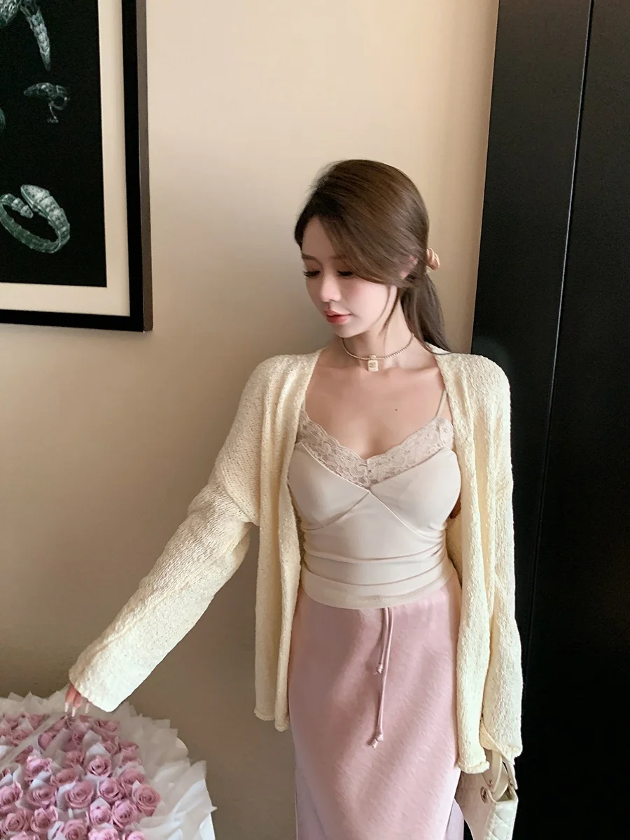 

Вязаный кардиган SOLO для женщин, весна-осень, свободный крой, длинный рукав, цветной, повседневный стиль