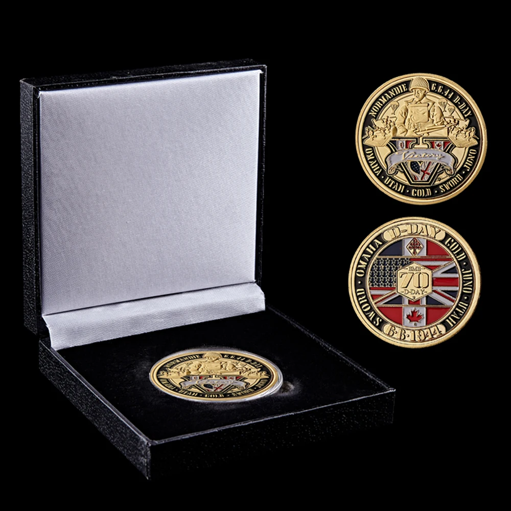 1944.6.6 D-Day Normandy War II WWII 70th Anniversary Challenge Commemorative Coin W/ Luxury Box