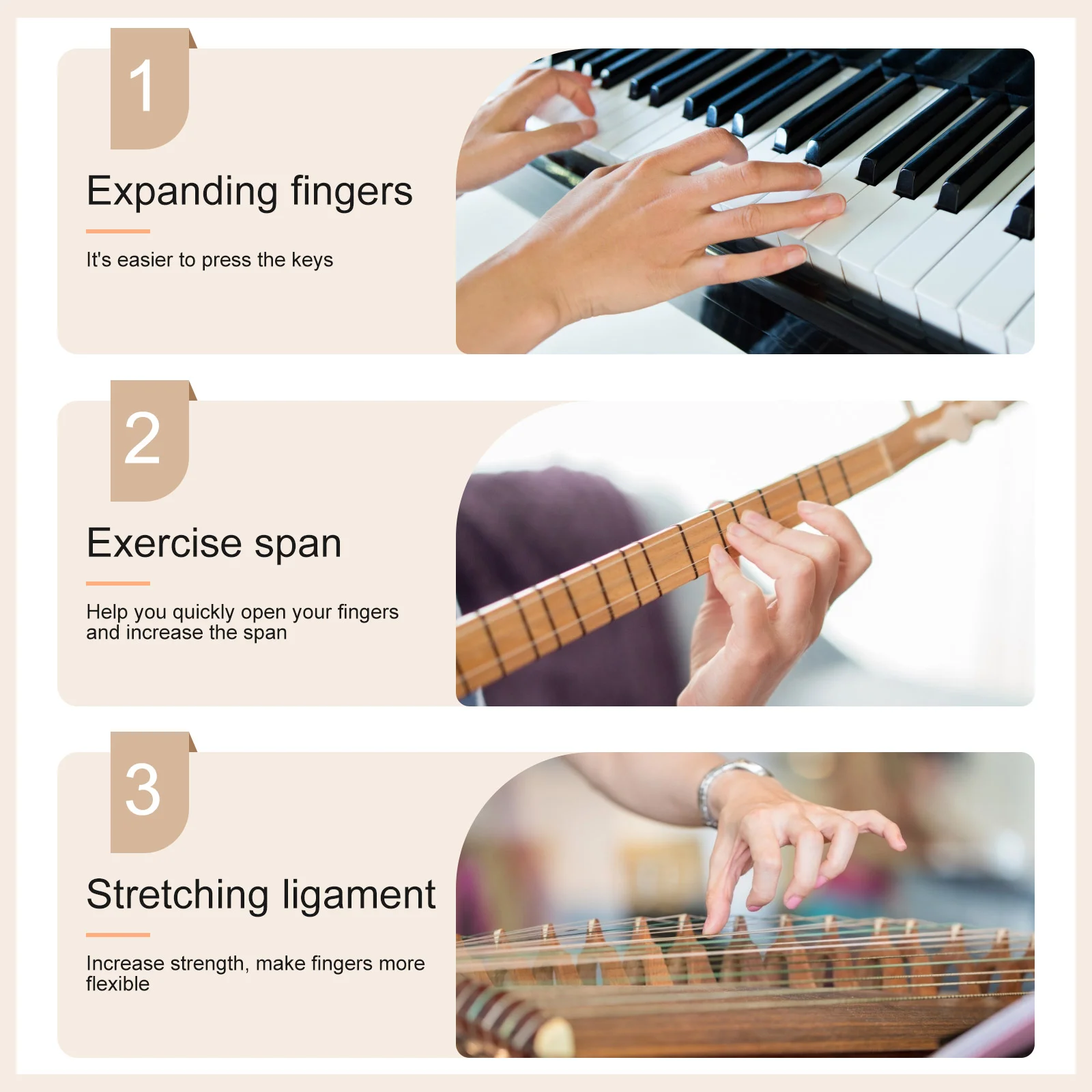 2 Pcs Musical Instrument Finger Expander Piano Fingers Guitar Training Tool Supply Expansion Trainers Ukulele Stretcher Tools