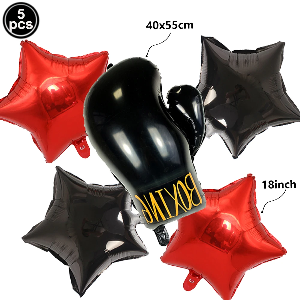 Boxhandschuh-Luftballons Rot Schwarz Boxhandschuh-Folienballons für Jungen Männer Geburtstagsparty/Kampfnacht Club-Party Deko Boxballons – Detail 5