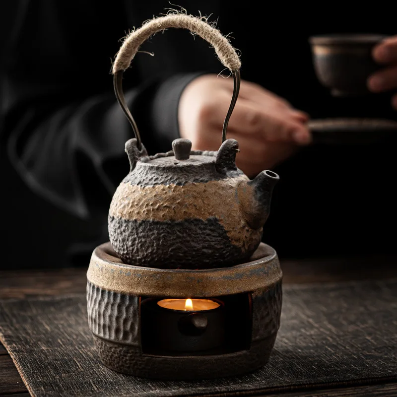 Japanese-Style Loop-Handled Teapot Tea Set Household Ceramic Tea Brewing Pot Tea Stove Warm Tea Set Candle Heating Teapot Tea Ma