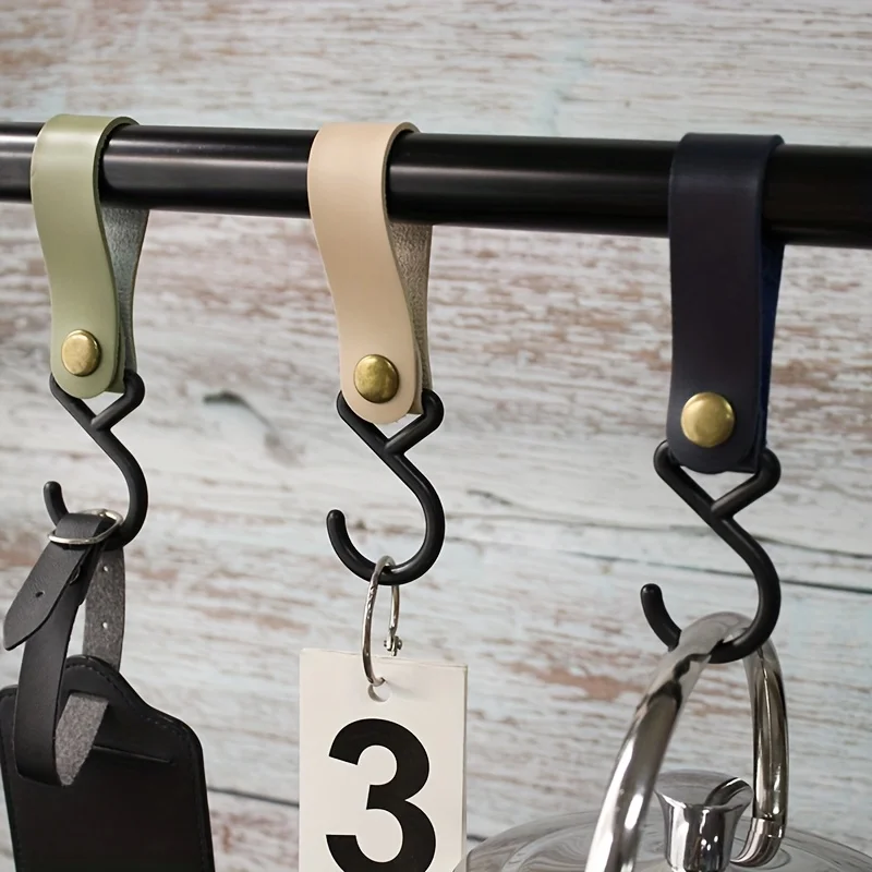 2Pcs Creative and Easy-To-Install High-End Faux Leather + Plastic Hooks, Suitable for Home, Outdoor, Camping, Strong Load-Bearing Auxiliary Portable Hooks