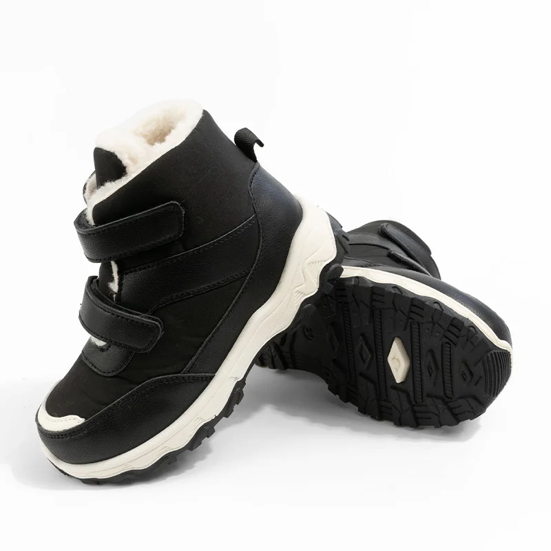 Winter Children's Snow Boots for Boys with Magic Tape Waterproof Upper Cotton Plush Lining Thick Sole Outdoor Shoes