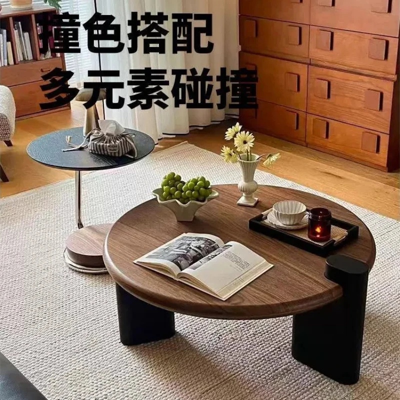 Medieval style coffee table round living room home modern simple solid wood small apartment bed and breakfast log tea table