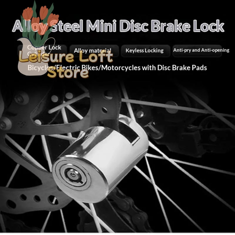 Durable Keyless Mini Disc Brake Lock Alloy Steel Anti-Pry Anti-Theft Lock for Road Bikes Weekend Cycling Trips