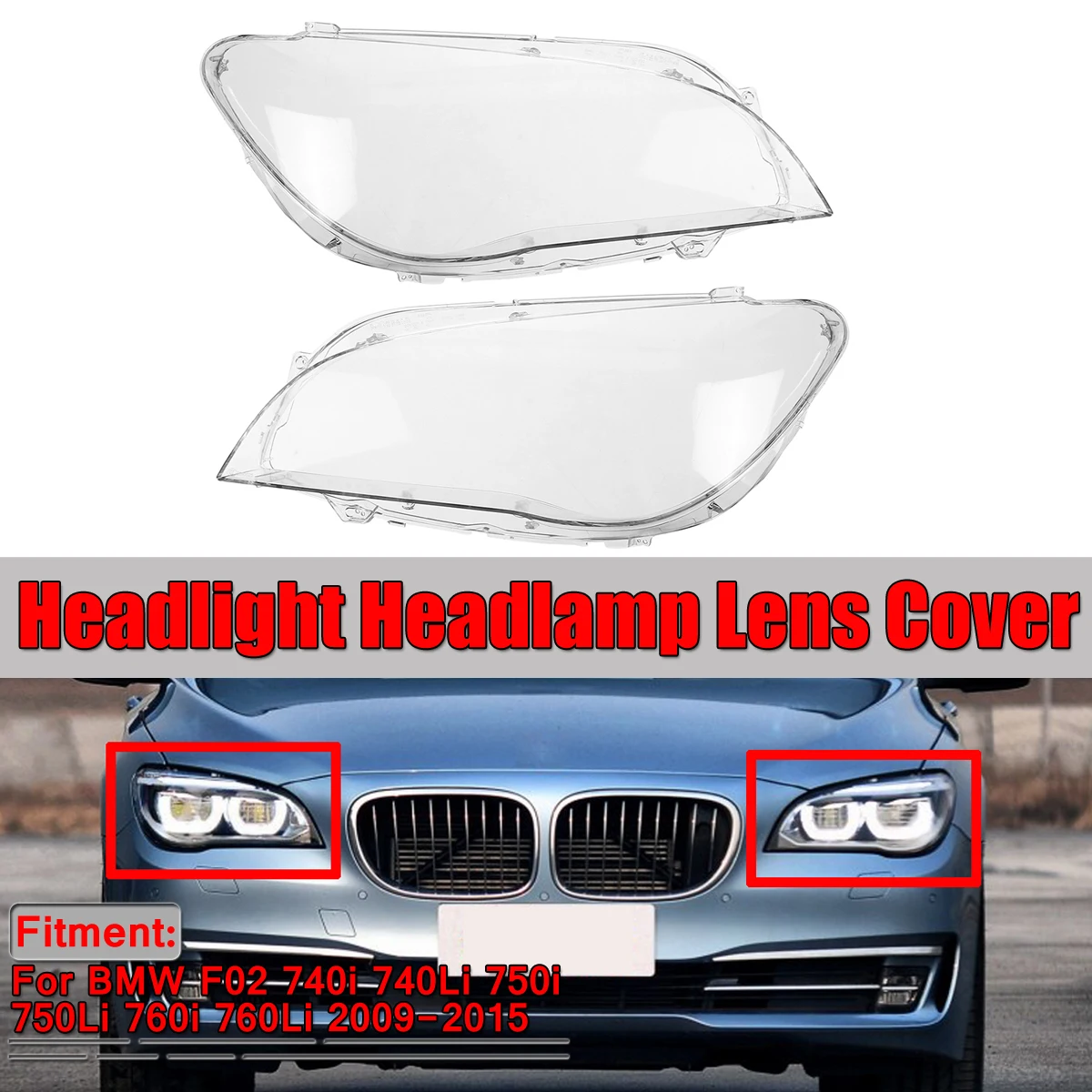 1Pair Front Headlight Lens Cover For BMW F01 F02 740i 740Li 750i 750Li 760i 2009-2015 Clear Headlamp Shell Transparent Lampshade