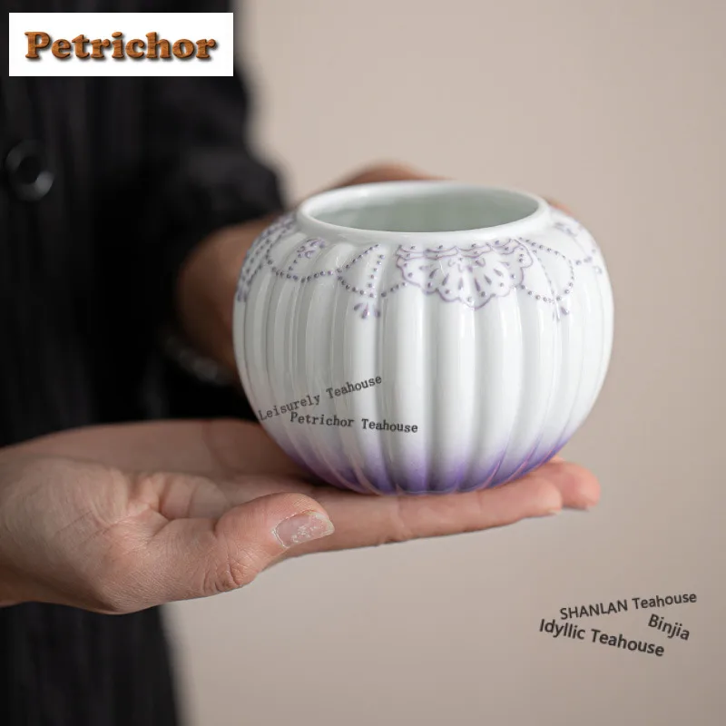 Hand-painted Purple Curtain Bead Jianshui Luxury Tea Wash Tea Garbage Can Household Chaxi Supplies Decoration Accessories Gift