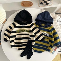 ( 0-3 Years Old)Infant Casual Onesie Ins Korean Baby Jumpsuits Spring Autumn Clothes Rompers for Boys Girls Hooded Striped Cover