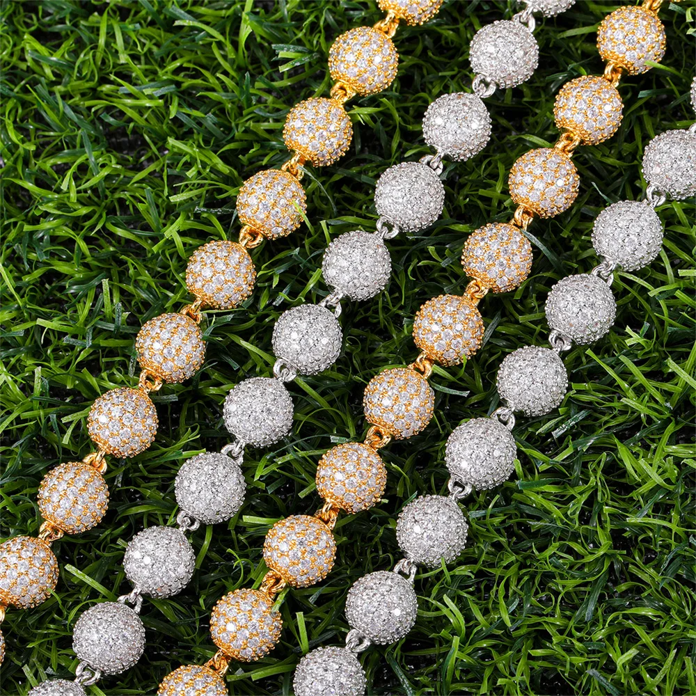 Hip pop 10mm gelado para fora completo micro zircão bola corrente colar pulseira para homens moda cobre rapper charme conjunto de jóias presente