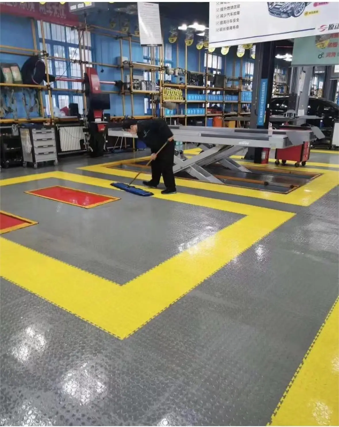 Rigid Modular Plastic Garage Floor Tiles, Colorful Interlocking, Garage Flooring Mats for Car Detailing Shop Workshop