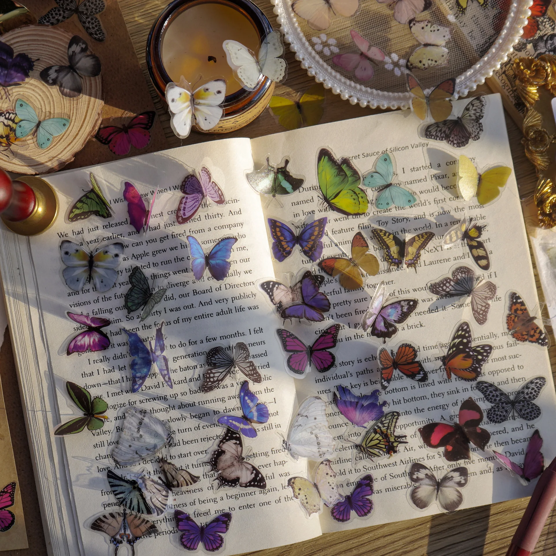 40Pcs/Lot Colorful Butterfly Stickers PET Transparent Scrapbook Journaling Phone Decoration DIY Waterproof Decals For Album