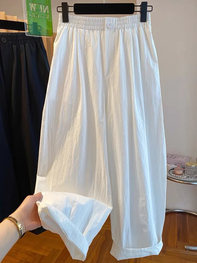 Pantaloni coreani a gamba larga da donna Elastico in vita Sport casual Sle Pantaloni larghi drappeggiati a palloncino Pantaloni da pendolare Faion