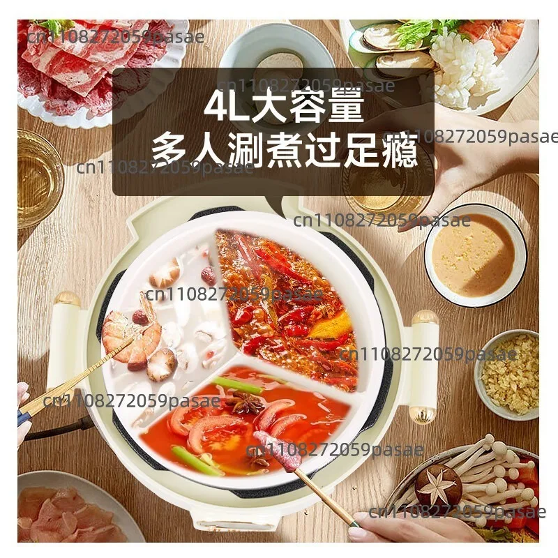Electric Pressure Cooker with Dual-Sided Pot, 4-Compartment Multifunctional Electric Hot Pot, 3-Compartment Ceramic Rice Cooker