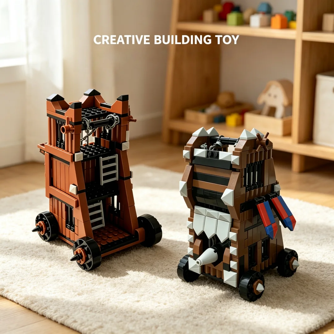 Medieval Siege Tower Building Block Model, Parent-child DIY small particle toy, Table Ornament, Birthday gifts boys and girls