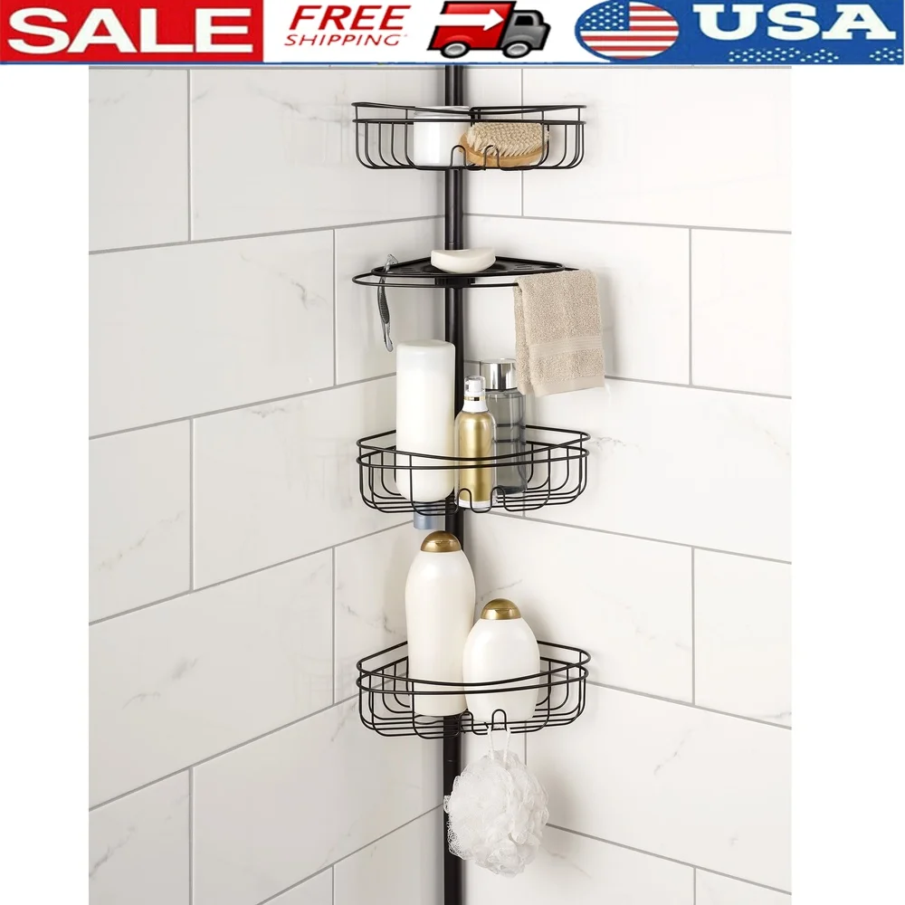 

4-х уровневая стальная натяжная стойка для душа с регулируемыми корзинами, полка для мыльницы, устойчивая к ржавчине, простая установка