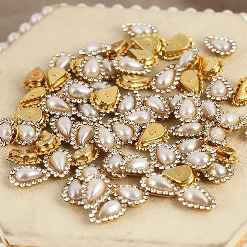 PEESOM 20pcs Pearl Crystal Drop Stone with Gold/Sliver Claw Setting Sew On Stone Glass Rhinestone Sewing Garment for Needlework