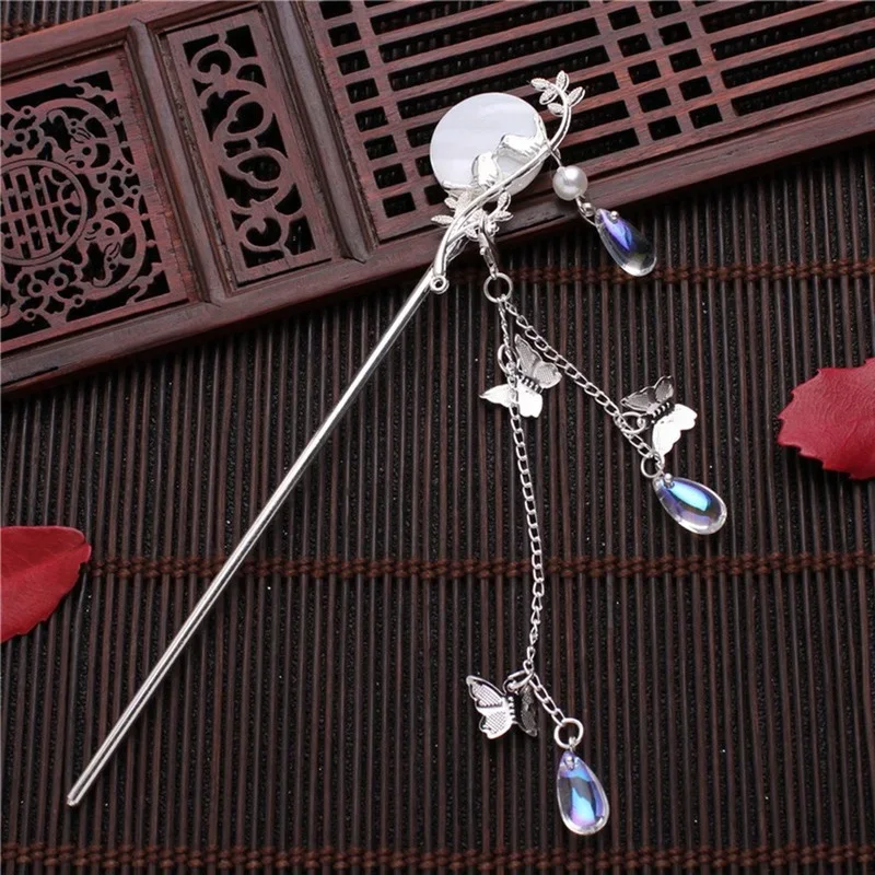 Fashion Classic Pearl Tassel Butterfly Hair Stick Direct Plate Hairpin White Bridal Headdress Hair Fork Jewelry Ornaments