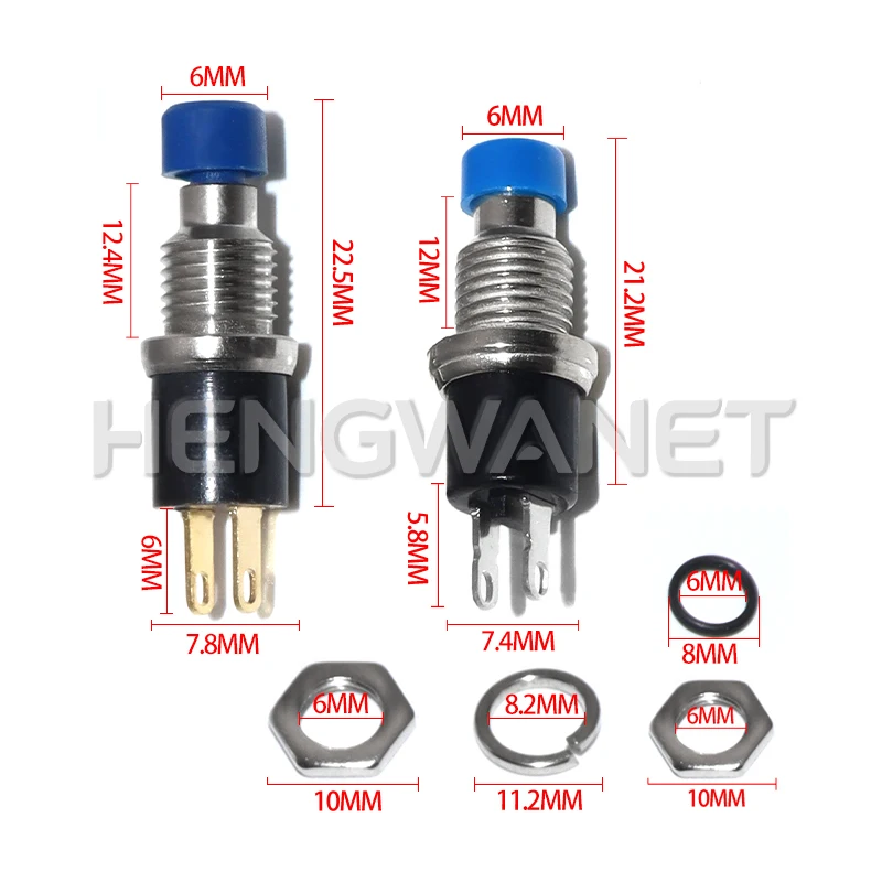 6PCS PBS-110 7MM Momentary Push Button Switch Press The Reset Switch Momentary ON OFF Push Button Micro Switch Normally Open NO