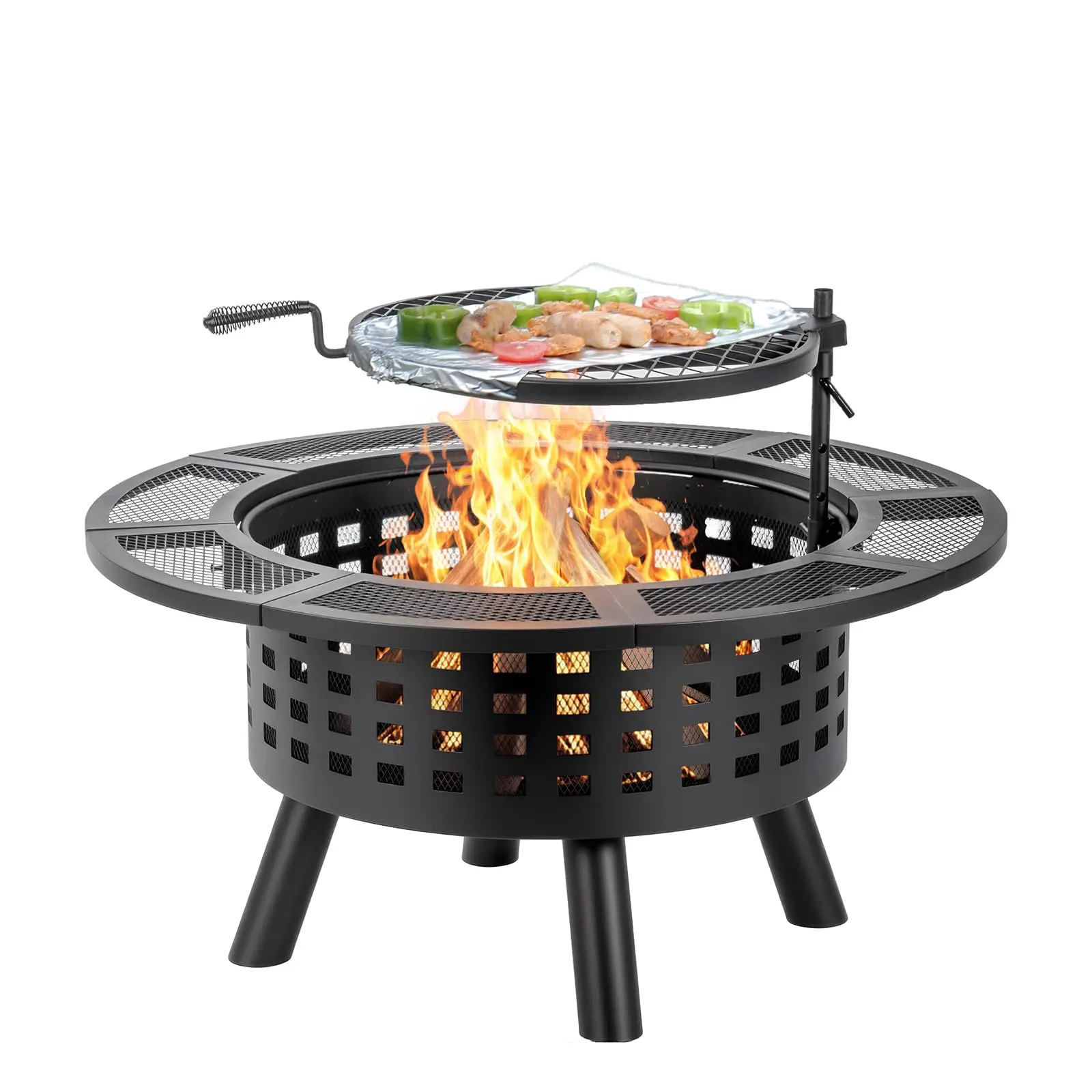 36 inch Outdoor Fire Pit with Cooking Grate 3-in-1 Fire Pit Table