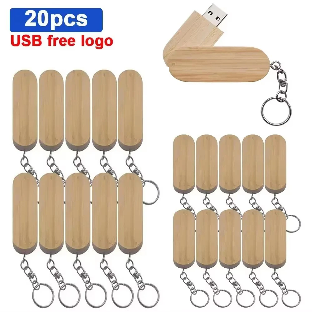 

20PCS/lot Free Custom LOGO Wooden USB Flash Drive 2.0 Pen Drive 4GB 8GB 16GB 32GB 64GB Memory Stick Keychain Pendrive Free Gift
