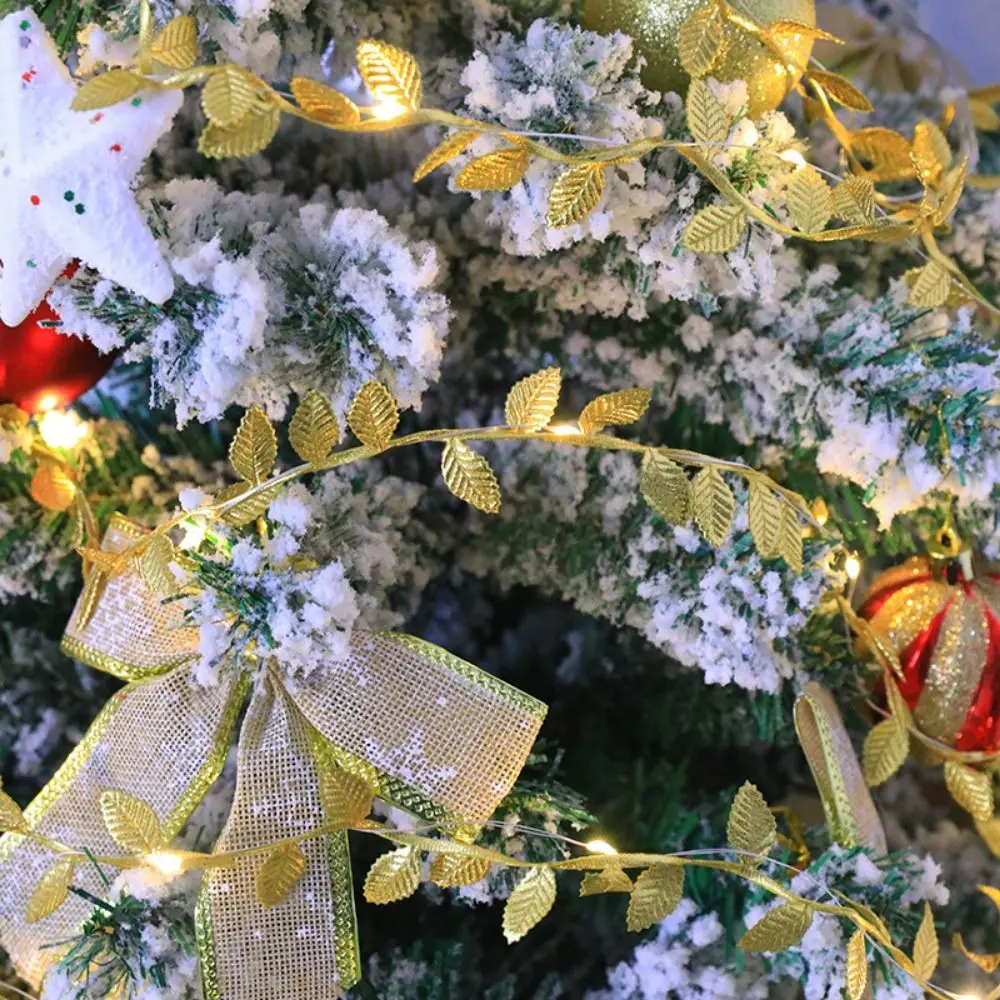 Green Leaf Imitation Leaf String Light 10M/100 LED Waterproof Willow Curtain Lamp Copper Wire Battery Powered