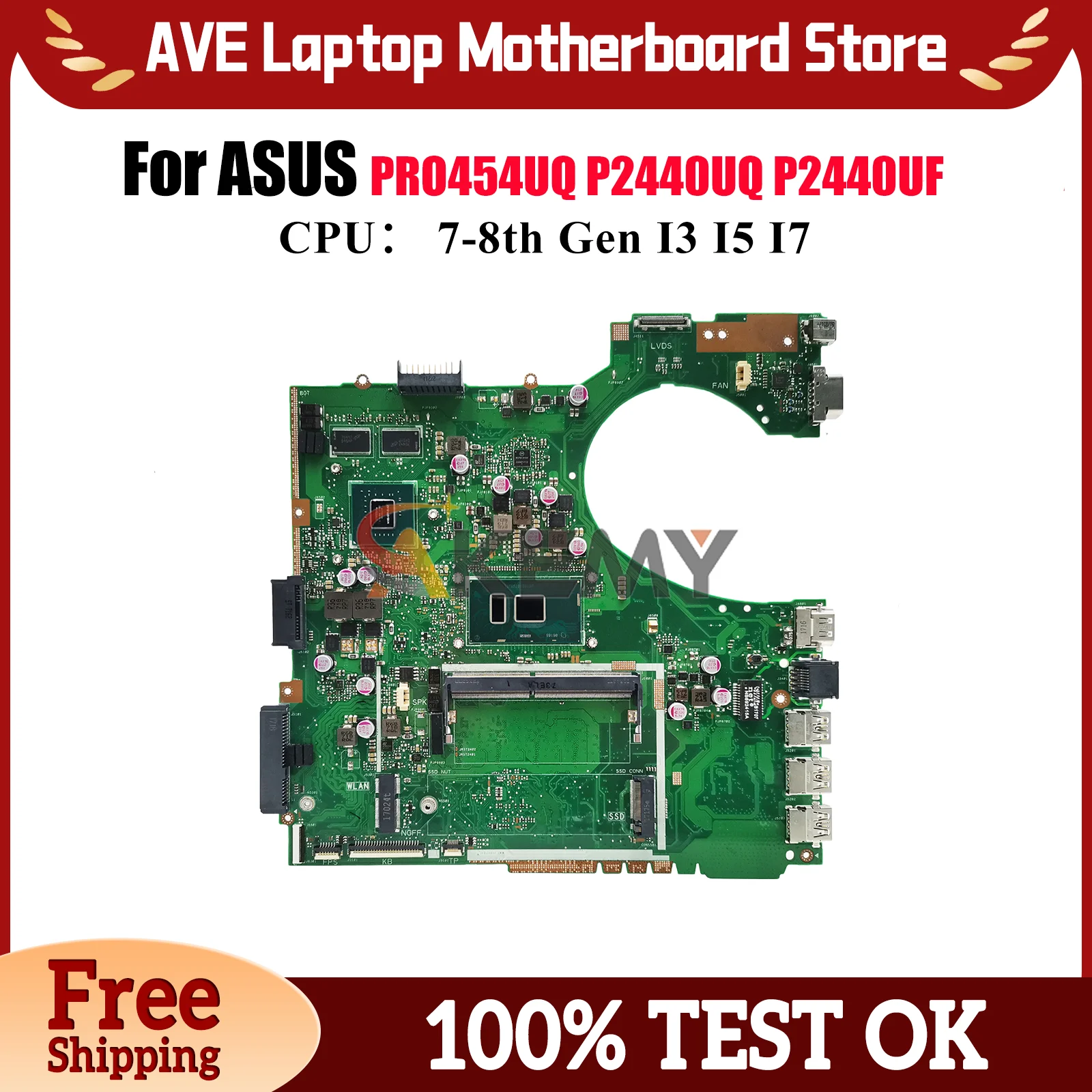 

P2440UQ Laptop Motherboard For ASUS ProArt P2440UQ PRO454UQ P2440U P2440UF Notebook Mainboard W/ I3 I5 I7 CPU tests OK fast ship