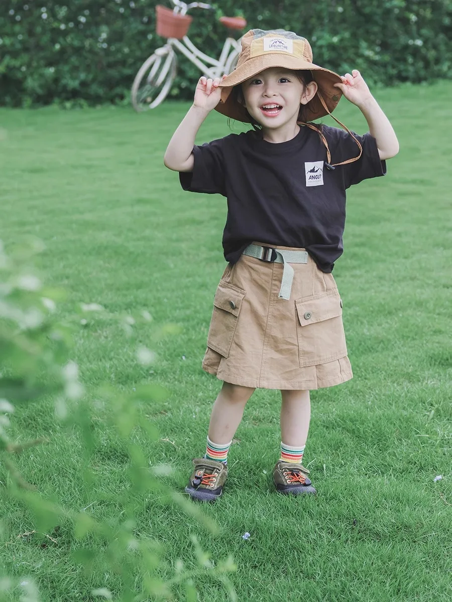 Pure Cotton Short Sleeve T-Shirt for Kids Loose Fit Outdoor Camping Sportswear Unisex Summer Children's Mountain Series Top