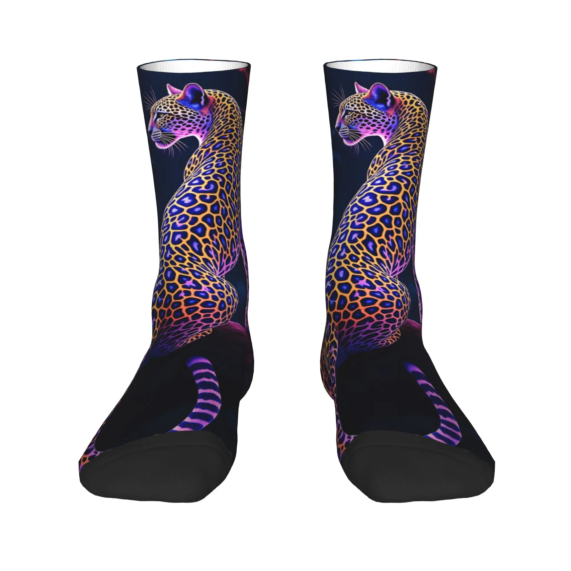 Neon Color Jaguar Sitting On Jungle Tree Branch Socks  Casual Stockings Autumn Anti Slip Couple Socks Soft Breathable Socks