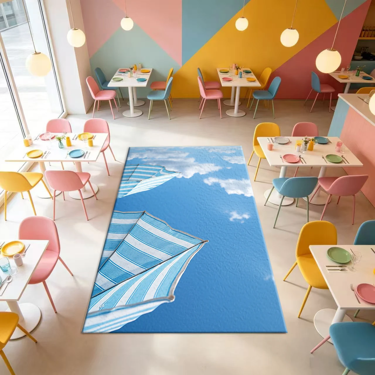 Blue and White Striped Beach Umbrella Carpet Floor Fresh Summer Sky Home Indoor Floor Carpet