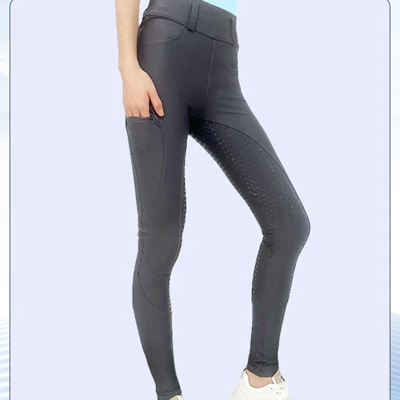 Pantalones ecuestres delgados elásticos de cintura alta para mujer, ropa de equitación deportiva antideslizante de silicona para primavera, verano y