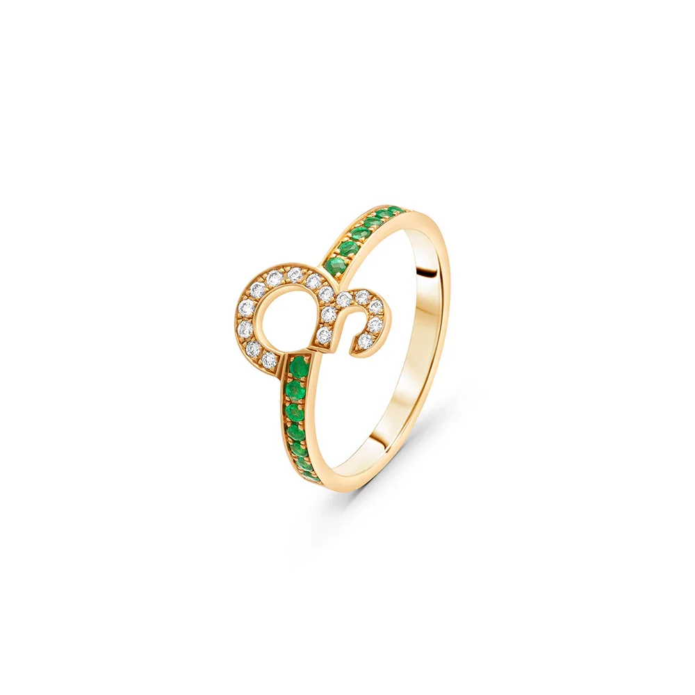 Custom Arabic Letter Ring Emerald Diamond CZ Stones Personalized 18k Gold Plated Zircon  Muslim  luxury Jewelry Gift for Lover