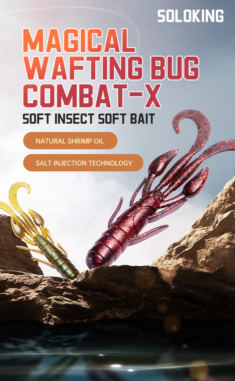 SOLOKING 6 Stück/Set Weicher Köder 101mm 7,6g Swimbait Garnelenköder Krebsköder für Barschangeln Kunststoff-Wurmköder-Set – Detail 1