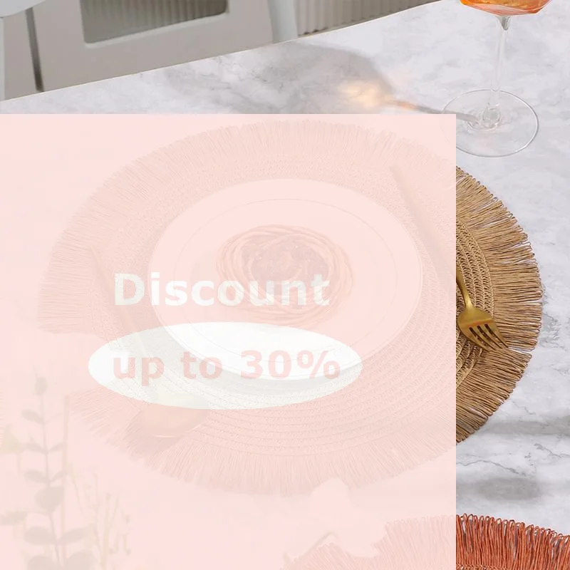 [Woven Rattan Round Placemat Handmade Fringe Edge Heat Resistant For Home Dining Table Party Decor]