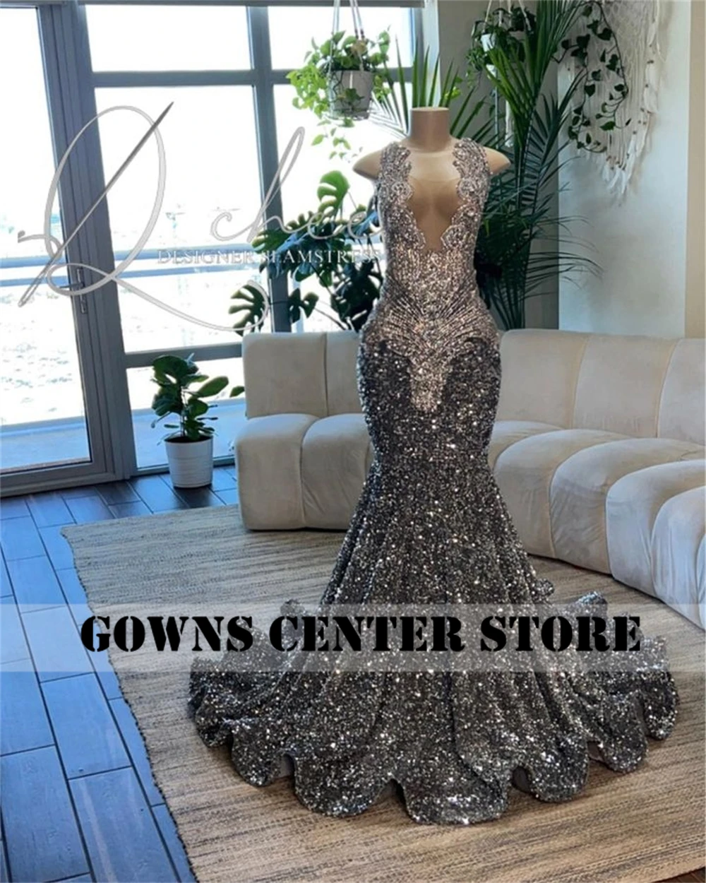 Designer Grey Sequin Mermiad Prom Dress For Black Girl Valentine's Day Evening Dress Wedding Party Gown Elegant Customized