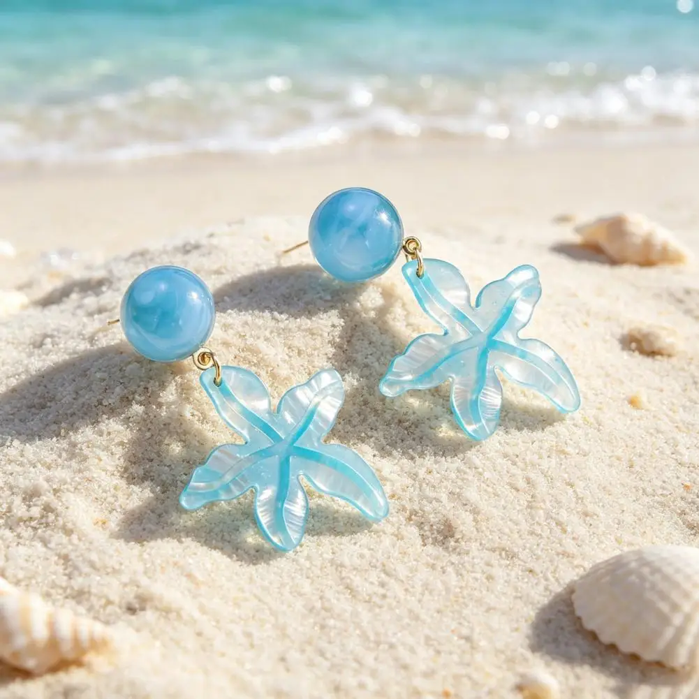 Boho Seaside Style Earrings Transparent Coastal Dangle Jewelry 1 Pair Starfish Drop Earrings Summer Beach Jewelry for Vacation
