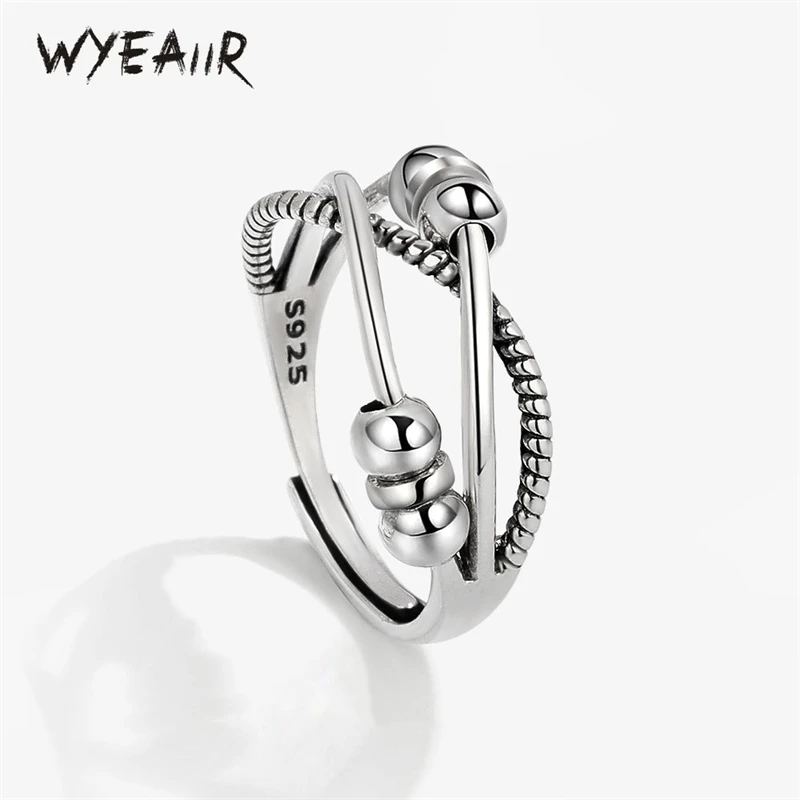 

WYEAIIR Rotation Good Luck Retro Personality 925 Sterling Silver Resizable Opening Ring For Women Luxury Jewelry