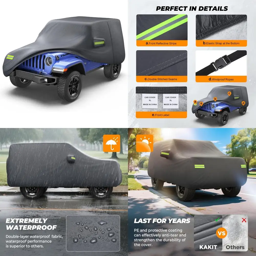 

Waterproof Jeep 2-Door Cover 1987-2020, All-Cotton Interior, Windproof Straps, Custom Fit, Durable Cotton Material