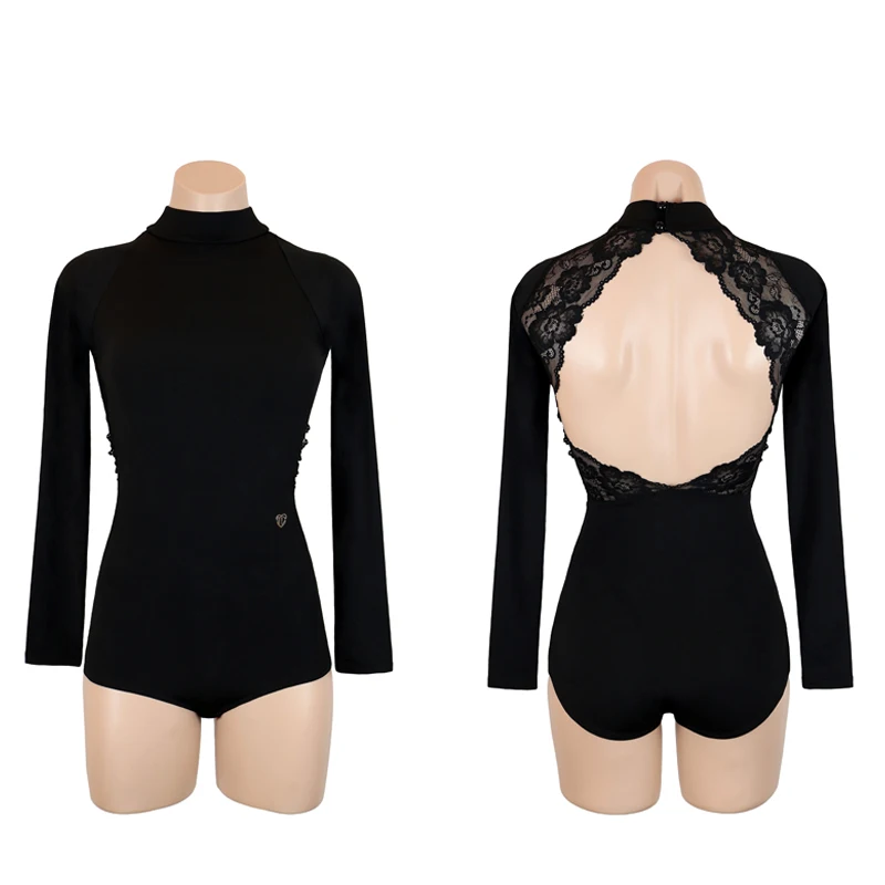 

Sexy Black Lace Hollow Latin Tops Summer Women Ballroom Competition Dance Practice Top Latin Dance Clothes Costumes SL7018