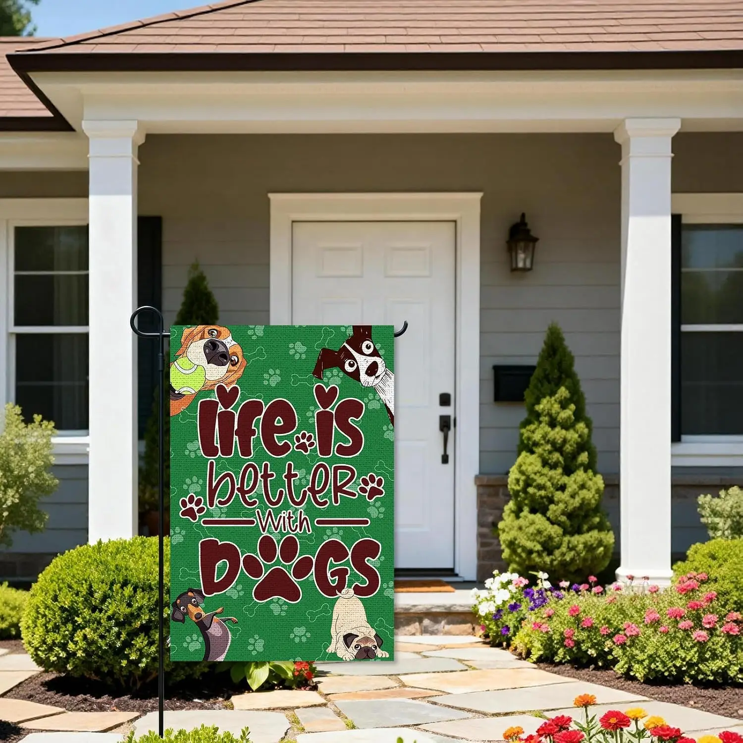 Life is Better with Dog Garden Flag, Welcome Dogs Garden Banner Outdoor Lawn Sign, Pet Puppy Themed Celebration Flag Double  MMZ